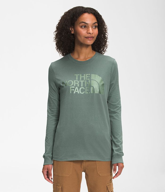 The North Face T-Shirts Dames Lange Mouw Half Dome MWXR07249 - Groen